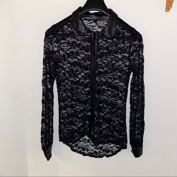 Streetwear Society Tops - Lace button up top with faux leather